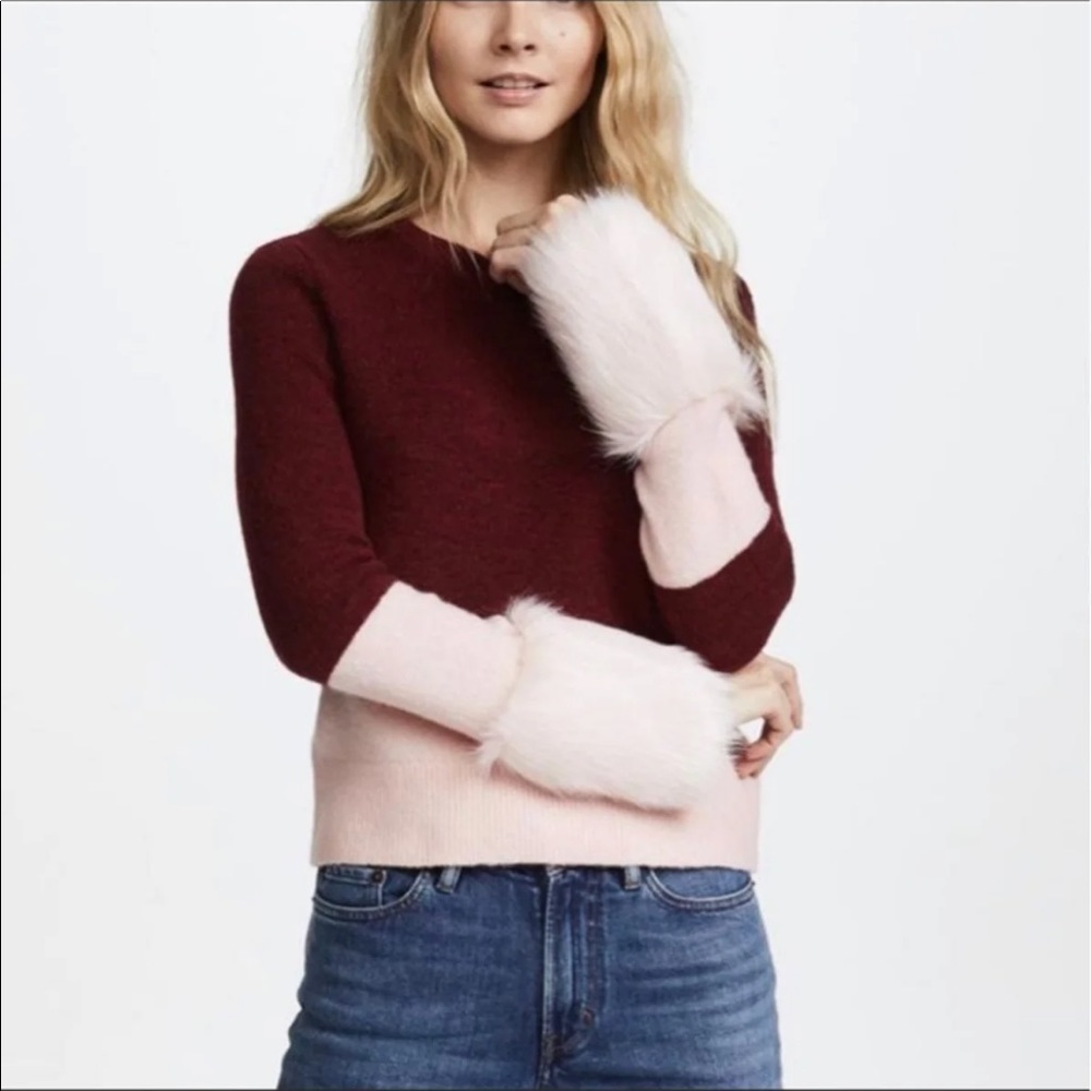 Club Monaco Tesslyn Red Pink Faux Fur Pong Sleeve Sweater Top Valentine Medium